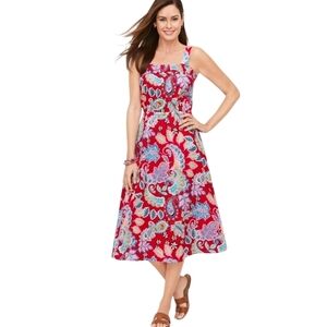 Talbots Red Paisley Smocked Cotton Dress Size 12‎ Petite